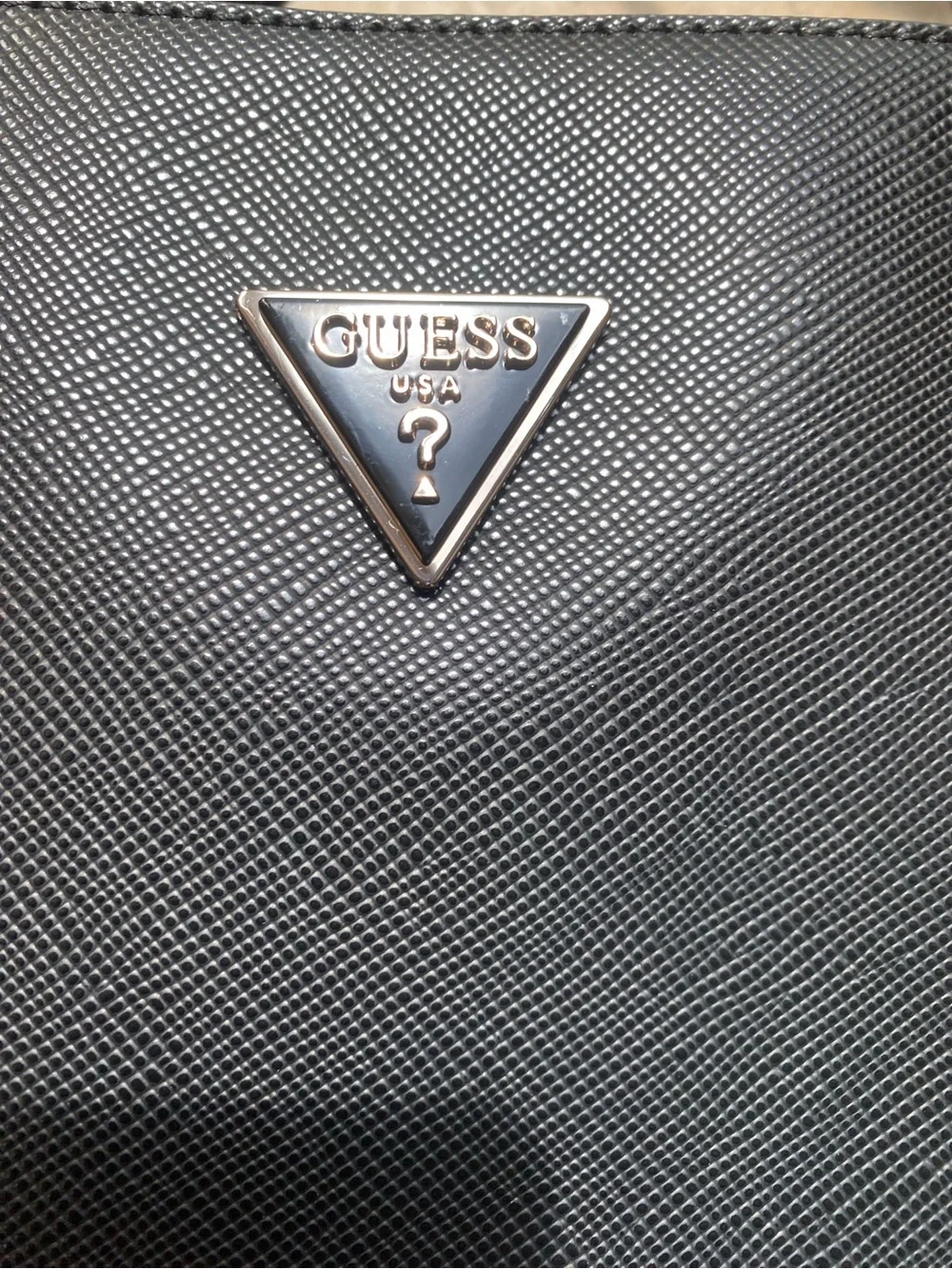 GUESS Black Textured Tote with Gold Logo Accent